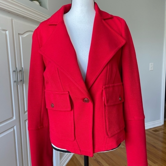 Anthropologie red jacket lapels pockets outerwear work fall winter layer outdoor - Picture 16 of 16